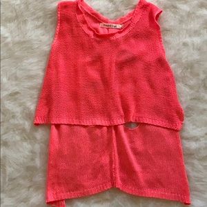 Cropped hot pink knit top with back cut out
